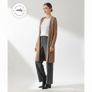 NWT Korye Bobby‎ Knit Long Open Hooded Knee Length Cardigan Gray Tan Women L